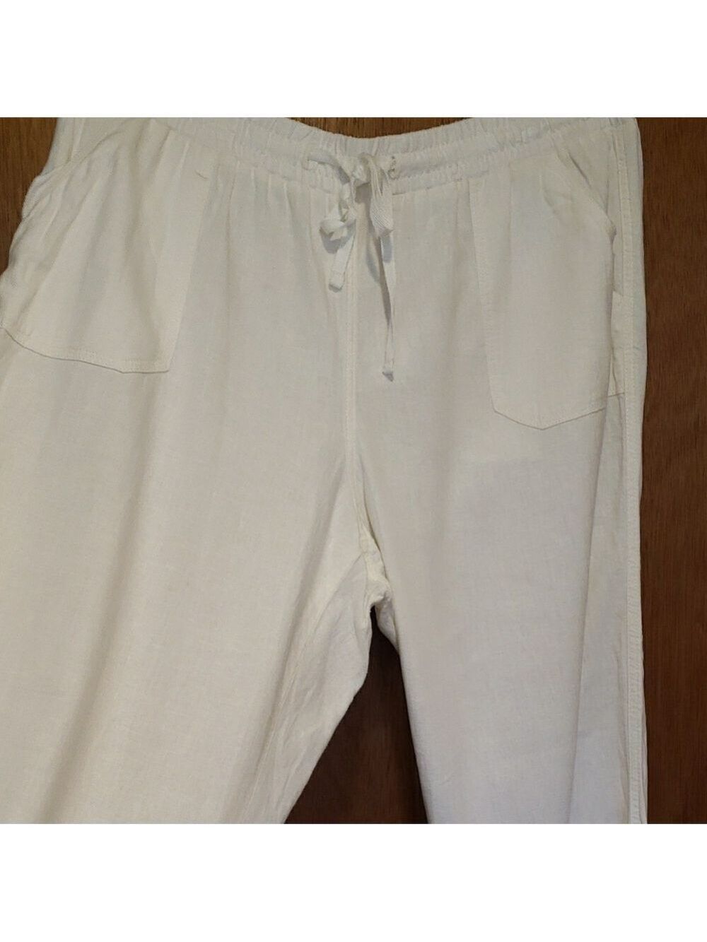 Cato Womens White Linen Blend Drawstring Wide Leg Pants - Picture 6 of 10